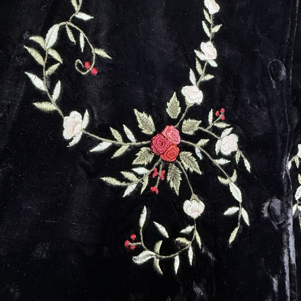 VTG Neckworks Velvet Jacket Women's XL Black Floral Embroidered Evening Holiday - Picture 5 of 7